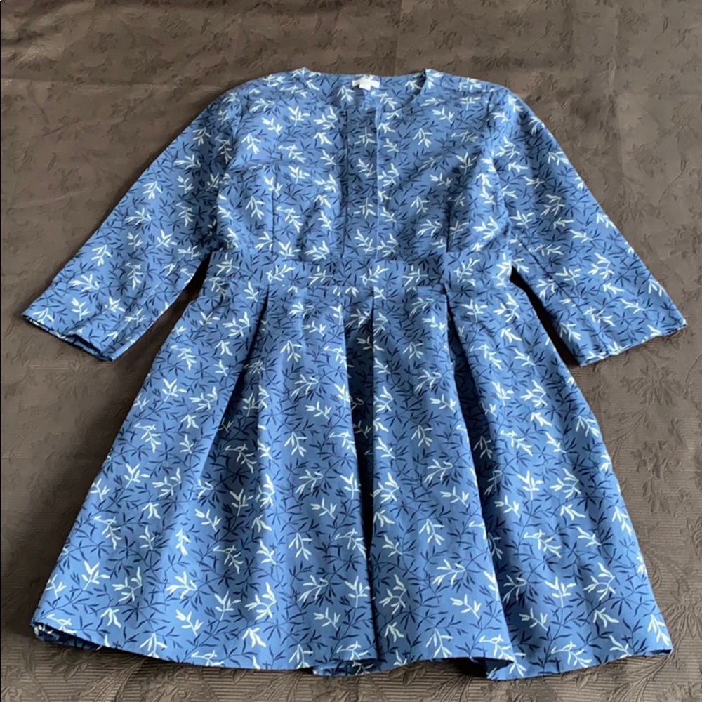 Printed blue linen cotton midi dress